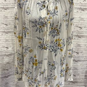 Lucky Brand White Floral Blouse with Yellow and Blue Accents